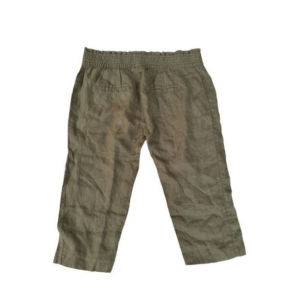 One of a kind Emee style 100% linen olive green capri pants elastic waist sz XL - Picture 2 of 8